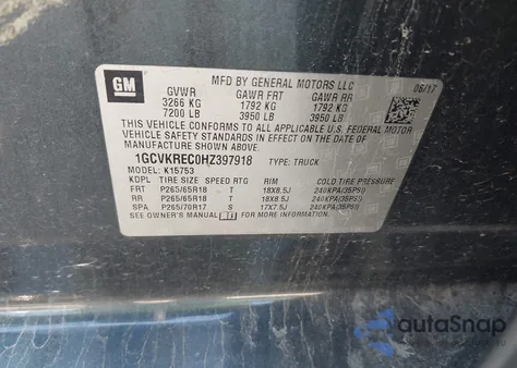 2017 Chevrolet Silverado K1500 Lt из США, поврежденный, VIN 1GCVKREC0HZ397918